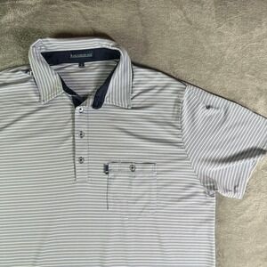 Live Forever Golf Striped Polo Leland Club Logo Shirt Mens Large Short Sleeve